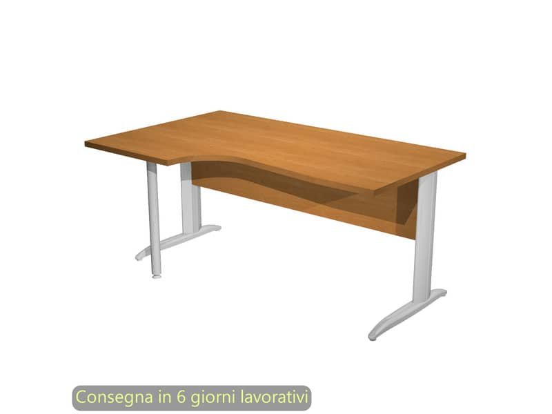Scrivania penisola sinistra noce chiaro 160×60/80/100xH.72 gamba a L metallo cromato Presto Compact – 009K211/4/AR