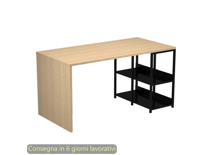 Scrivania compatta su libreria in metallo nero 140x69xH.72,4 cm Artexport piano rovere – 2767BX-C