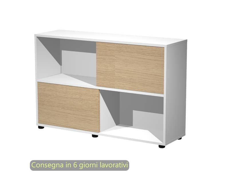 Libreria bassa Tetris 2 ripiani con ante scorrevoli 120x35xH.79 cm Artexport bianco/rovere – 17066/3C