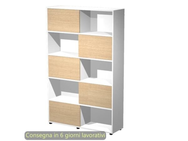 Libreria alta Tetris 5 ripiani con ante scorrevoli 120x35xH.190,6 cm Artexport bianco/rovere - 17060/3C