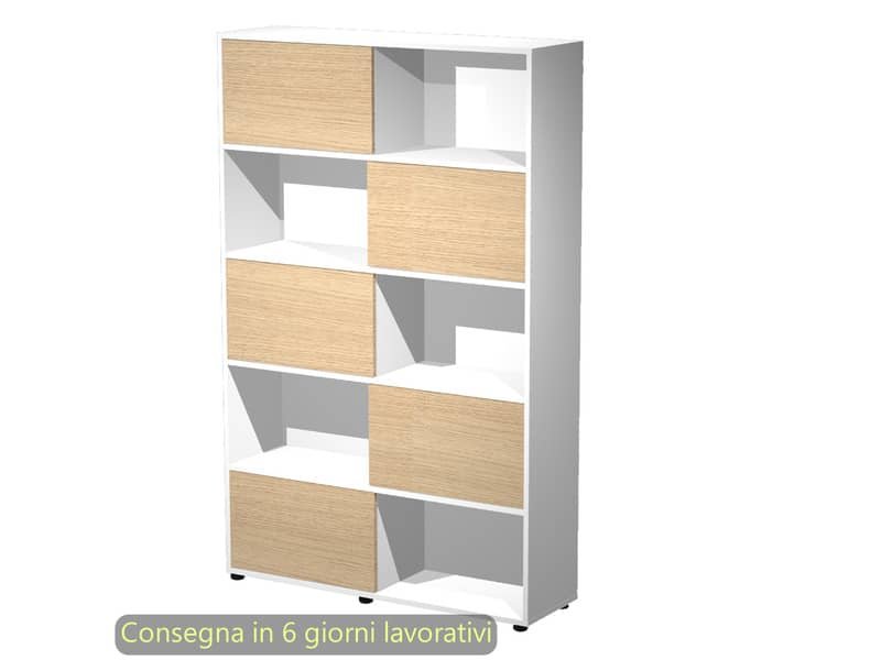 Libreria alta Tetris 5 ripiani con ante scorrevoli 120x35xH.190,6 cm Artexport bianco/rovere – 17060/3C