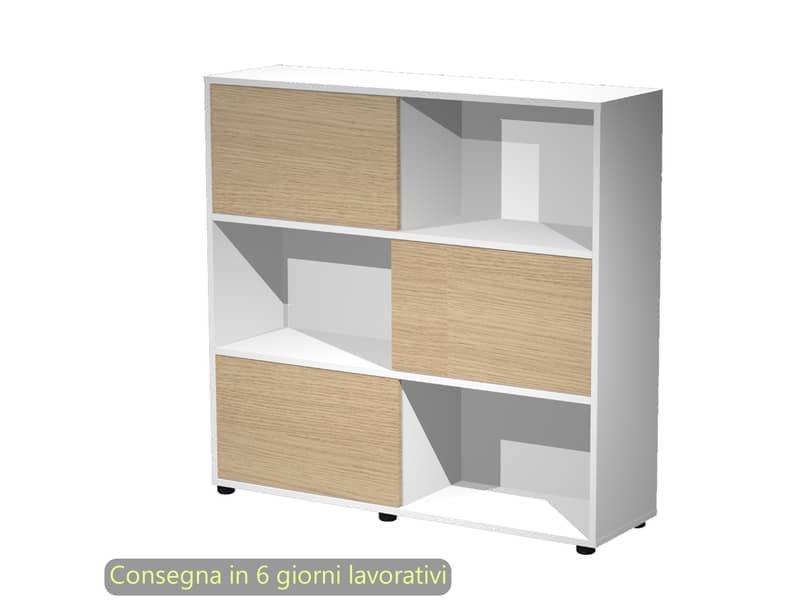 Libreria media Tetris 3 ripiani con ante scorrevoli 120x35xH.116,2 cm Artexport bianco/rovere – 17065/3C
