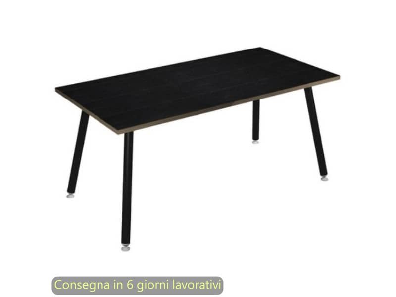 Scrivania piano nero venato frassino 160x80xH.74,4 cm gamba metallo tubolare nero opaco Skinny Metal – 6403-DJA-8C-AQ