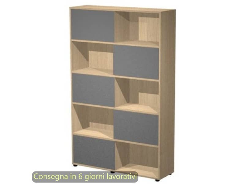 Libreria alta 120x35xH.190,6 cm con 5 ante scorrevoli struttura rovere Blade Artexport ante antracite – 17060/CT
