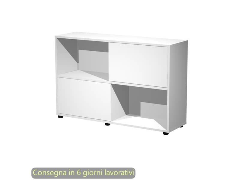 Libreria bassa Tetris 2 ripiani con ante scorrevoli 120x35xH.79 cm Artexport bianco – 17066/33