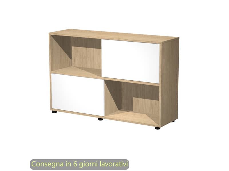 Libreria bassa Tetris 2 ripiani con ante scorrevoli 120x35xH.79 cm Artexport rovere/bianco – 17066/C3