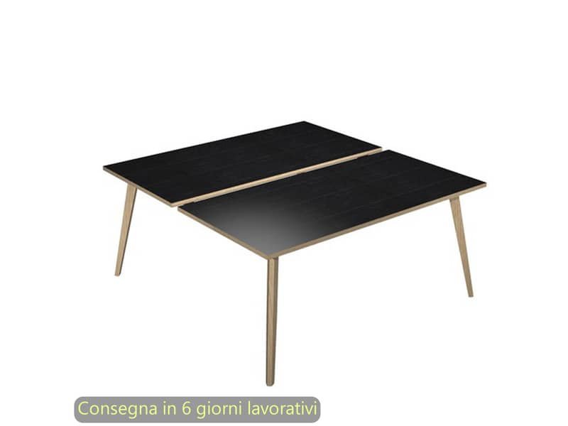 Scrivania bench nero venato frassino 160x166xH.74,4 cm gamba metallo tubolare nero opaco Skinny Metal 6403B-DJA-8C-AQ