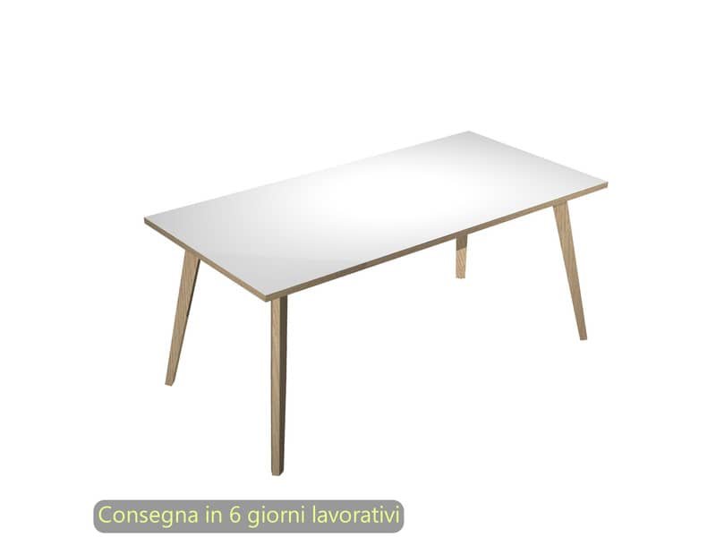 Scrivania piano bianco 180x80xH.74,4 cm gamba rastremata in legno rovere linea Woody Artexport – 6405-DKA-3C-AQ
