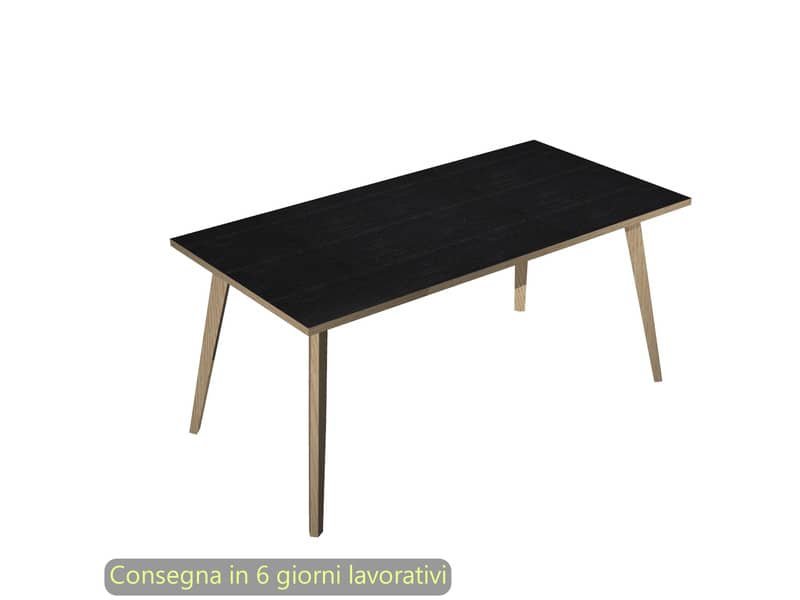 Scrivania piano nero venato frassino 180x80xH.74,4 cm gamba rastremata in legno rovere Woody – 6405-DKA-8C-AQ