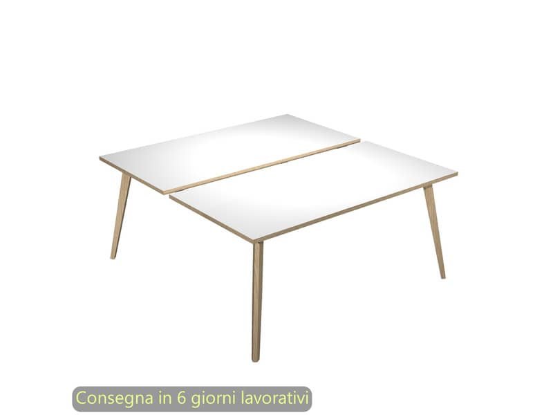 Scrivania bench doppia piano bianco 120x80xH.74,4 cm gamba rastremata in legno rovere Woody – 6404B-DKA-3C-AQ