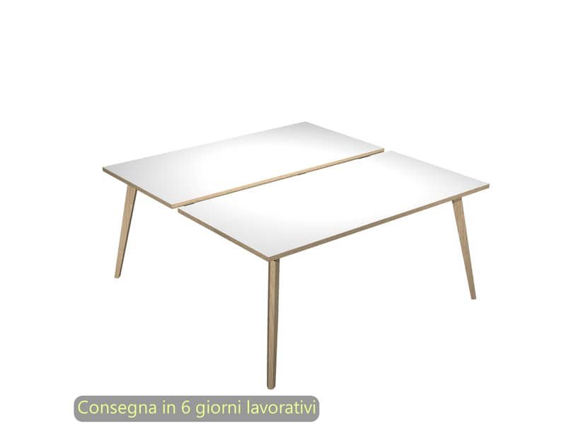 Scrivania bench doppia piano bianco 180x80xH.74,4 cm gamba rastremata in legno rovere Woody – 6405B-DKA-3C-AQ
