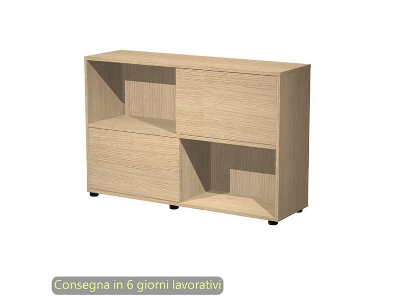 Libreria bassa Tetris 2 ripiani con ante scorrevoli 120x35xH.79 cm Artexport rovere – 17066/CC