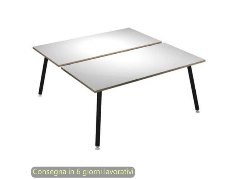 Scrivania bench doppia piano bianco 120x166xH.74,4 cm gamba metallo tubolare nero opaco Skinny Metal 6404B-DJA-3C-AQ