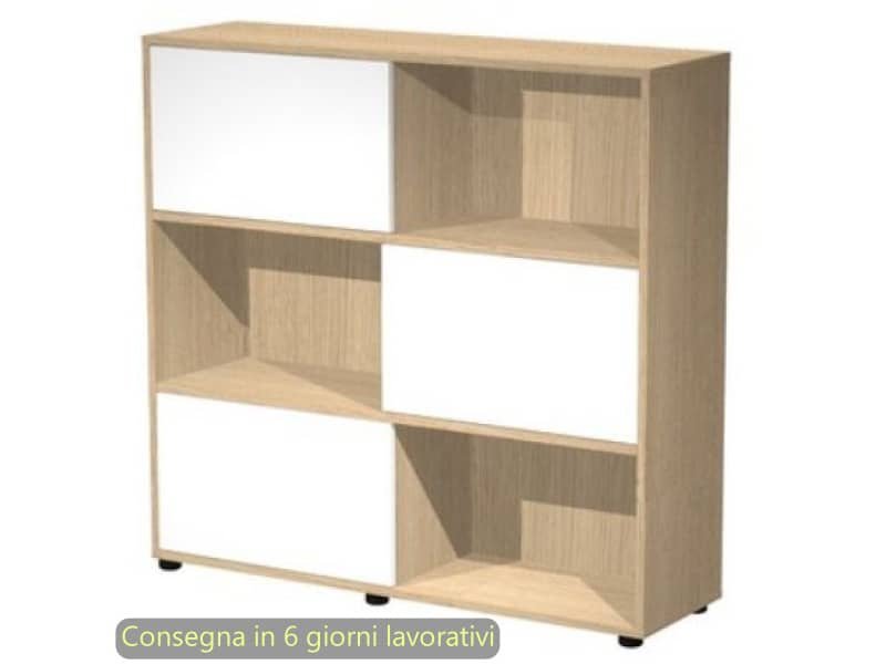 Libreria media Tetris 3 ripiani con ante scorrevoli 120x35xH.116,2 cm Artexport rovere/bianco – 17065/C3