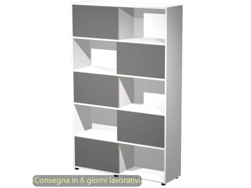 Libreria alta 120x35xH.190,6 cm con 5 ante scorrevoli struttura bianca Blade Artexport ante antracite – 17060/3T