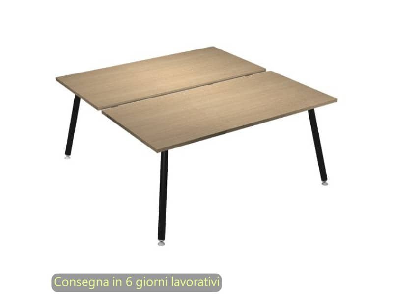 Scrivania bench doppia piano rovere 180x166xH.74,4 cm gamba metallo tubolare nero opaco Skinny Metal 6405B-DJA-C-AQ