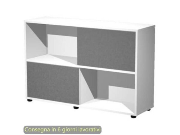 Libreria bassa 120x35xH.79 cm con 2 ante scorrevoli struttura bianca Blade Artexport ante antracite - 17066/3T