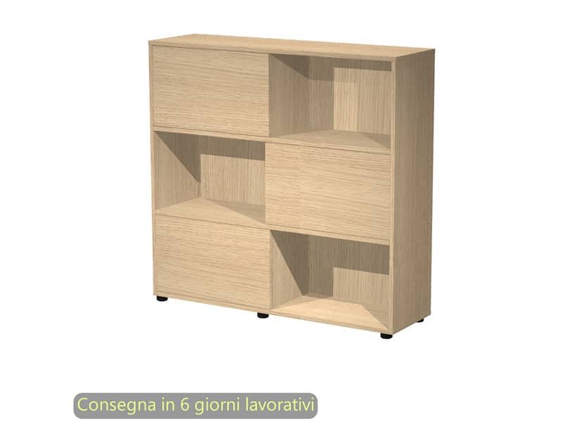 Libreria media Tetris 3 ripiani con ante scorrevoli 120x35xH.116,2 cm Artexport rovere – 17065/CC