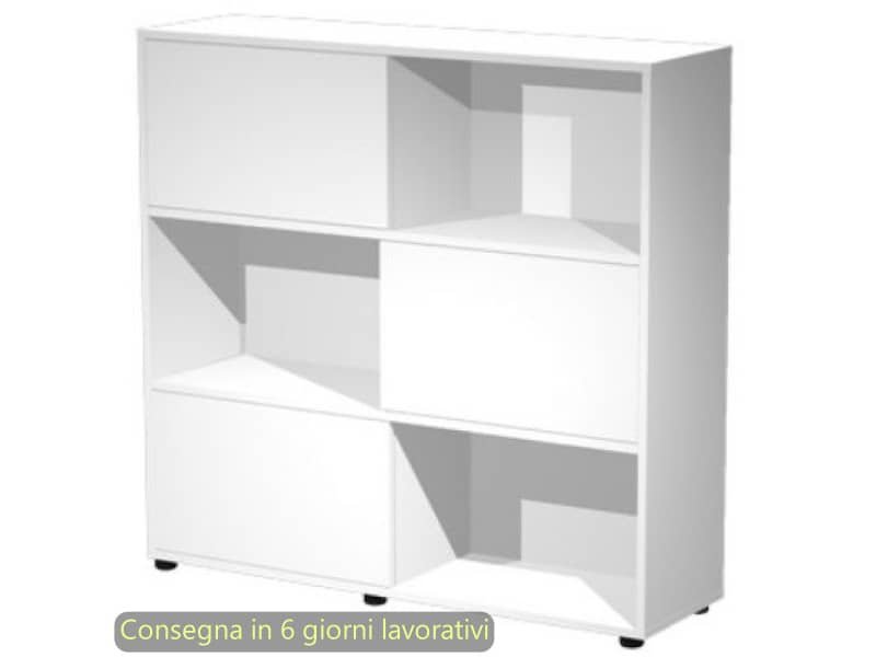 Libreria media Tetris 3 ripiani con ante scorrevoli 120x35xH.116,2 cm Artexport bianco – 17065/33