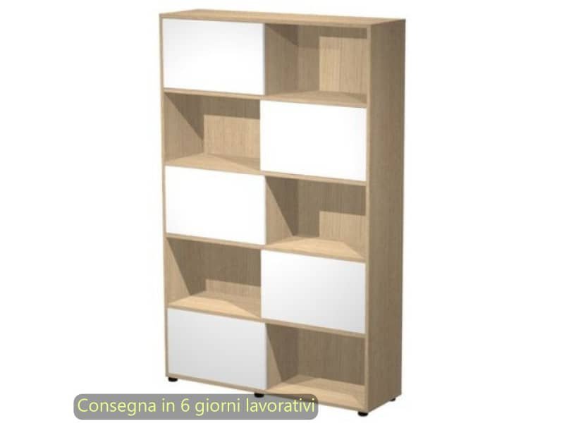 Libreria alta Tetris 5 ripiani con ante scorrevoli 120x35xH.190,6 cm Artexport rovere/bianco – 17060/C3