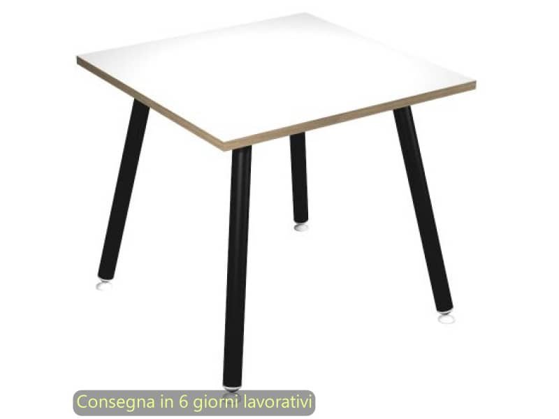 Scrivania piano bianco 80x80xH.74,4 cm gamba metallo tubolare nero opaco linea Skinny Metal Artexport – 6401-DJA-3C-AQ