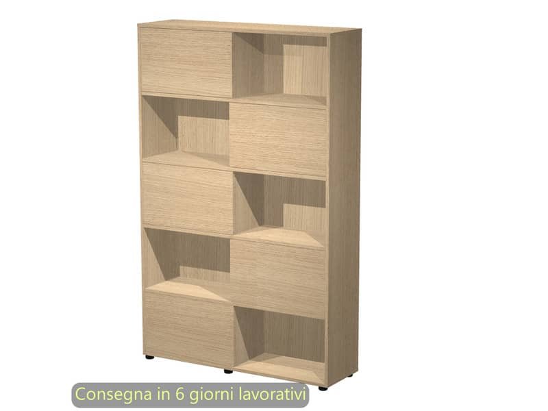 Libreria alta Tetris 5 ripiani con ante scorrevoli 120x35xH.190,6 cm Artexport rovere – 17060/CC