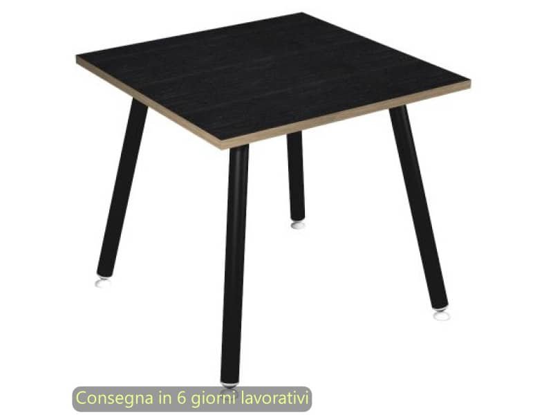 Scrivania piano nero venato frassino 80x80xH.74,4 cm gamba metallo tubolare nero opaco Skinny Metal – 6401-DJA-8C-AQ