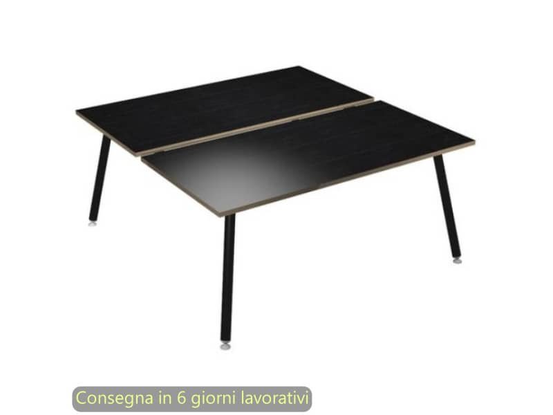 Scrivania bench nero venato frassino 140x166xH.74,4 cm gamba metallo tubolare nero opaco Skinny Metal 6402B-DJA-8C-AQ