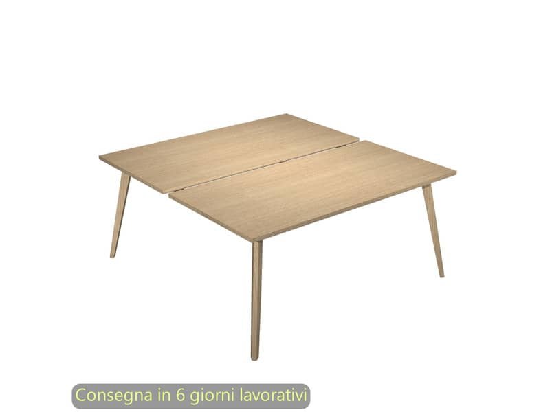 Scrivania bench doppia piano rovere 140x166xH.74,4 cm gamba rastremata legno rovere Woody Artexport – 6402B-DKA-C-AQ