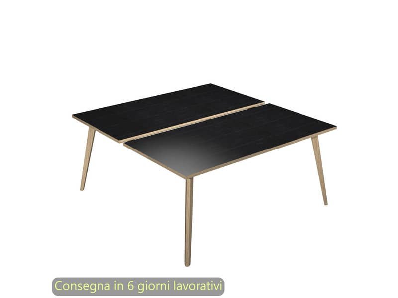 Scrivania bench nero venato frassino 140x166xH.74,4 cm gamba rastremata legno rovere Woody Artexport – 6402B-DKA-8C-AQ