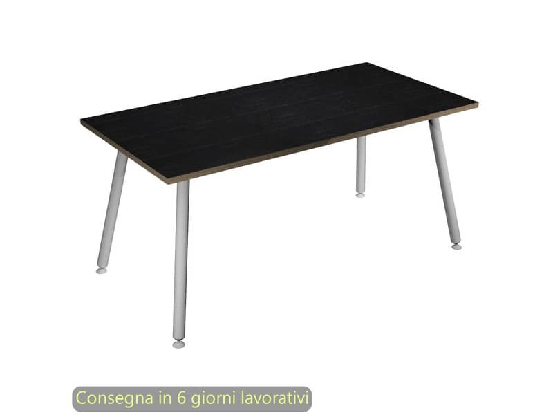 Scrivania piano nero venato frassino 120x80xH.74,4 cm gamba metallo tubolare bianca Skinny Metal – 6404-DJA-8C-AN