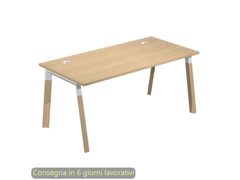 Scrivania piano rovere 160x80xH.72,5 cm gamba inclinata legno e metallo bianco Artexport piano rovere – W160-C-AM