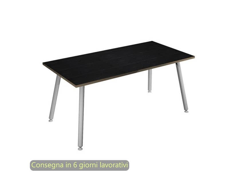 Scrivania piano nero venato frassino 160x80xH.74,4 cm gamba metallo tubolare bianca Skinny Metal – 6403-DJA-8C-AN