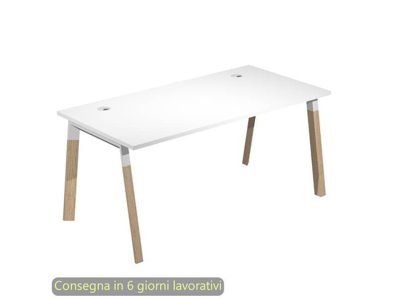 Scrivania piano bianco 120x80xH.72,5 cm gamba inclinata legno e metallo bianco linea K73 Wood Artexport W120-3-AM