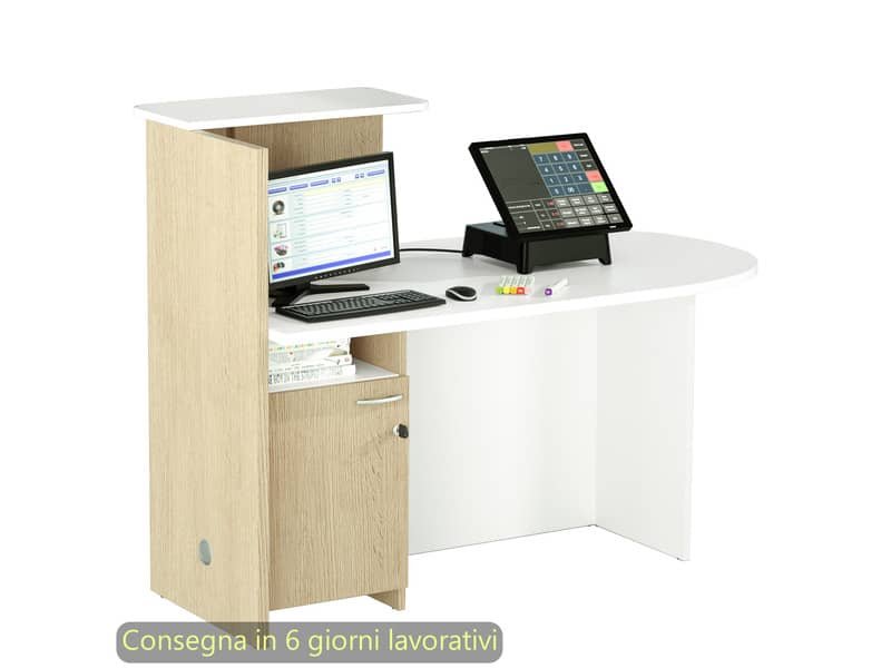 Postazione reception compatta destra 142,5x83xH.117,2 cm Artexport bianco/rovere – 17110/DX/3C