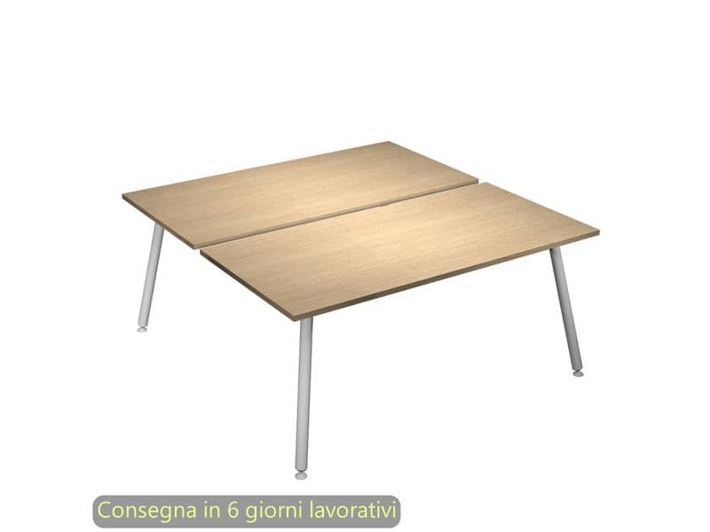 Scrivania bench doppia piano rovere 180x166xH.74,4 cm gamba metallo tubolare bianca Skinny Metal – 6405B-DJA-C-AN