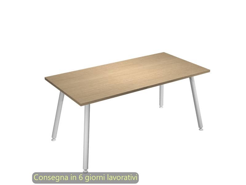 Scrivania piano rovere180x80xH.74,4 cm gamba metallo tubolare bianca linea Skinny Metal Artexport – 6405-DJA-C-AN