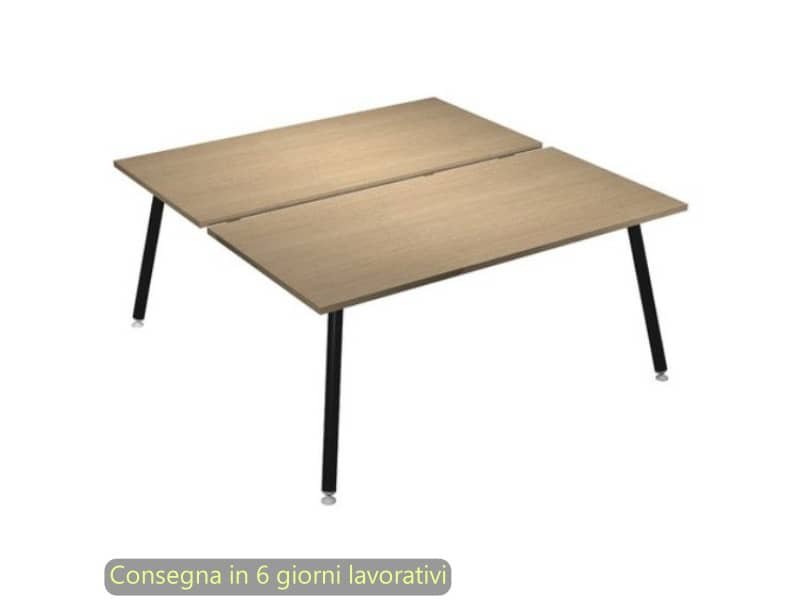 Scrivania bench doppia piano rovere 120x166xH.74,4 cm gamba metallo tubolare nero opaco Skinny Metal 6404B-DJA-C-AQ