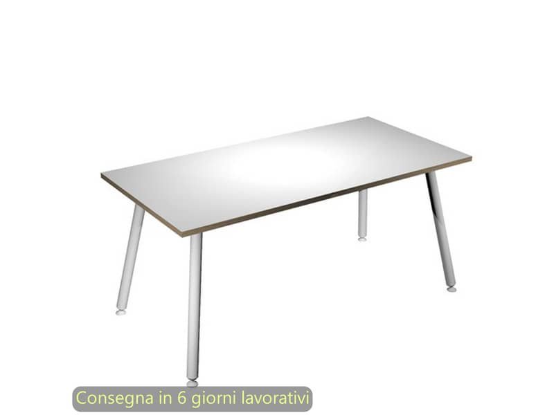 Scrivania piano bianco180x80xH.74,4 cm gamba metallo tubolare bianca linea Skinny Metal Artexport – 6405-DJA-3C-AN