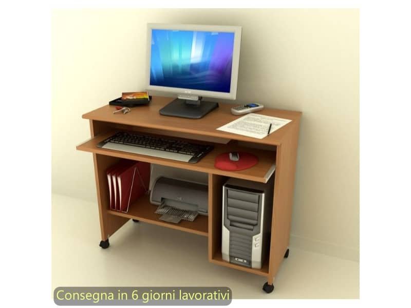 Scrivania su ruote con 2 vani a giorno + ripiano estraibile 92x45xH.76 cm Artexport piano noce chiaro – 006/4