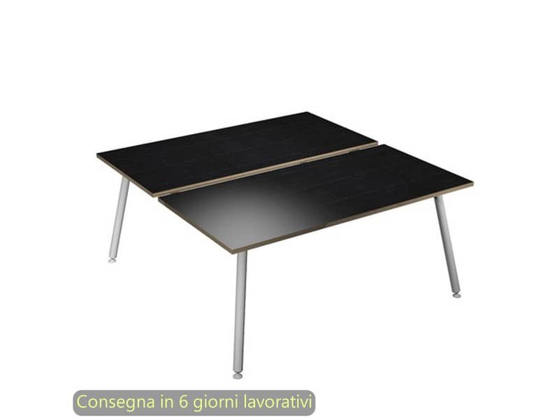 Scrivania bench nero venato frassino 140x166xH.74,4 cm gamba metallo tubolare bianca Skinny Metal 6402B-DJA-8C-AN