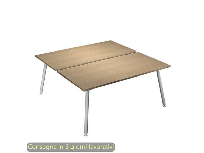 Scrivania bench doppia piano rovere 160x166xH.74,4 cm gamba metallo tubolare bianca Skinny Metal – 6403B-DJA-C-AN