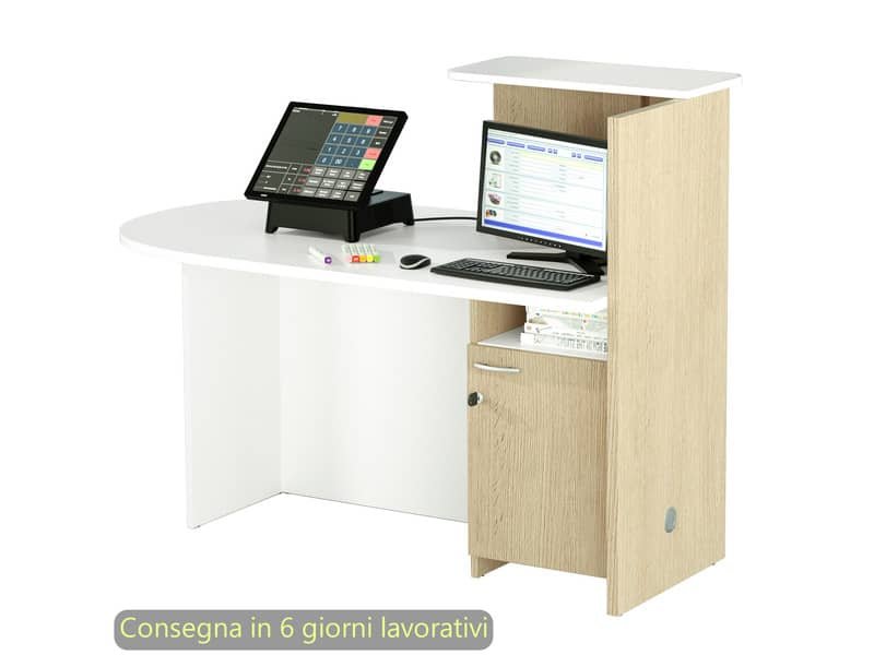 Postazione reception compatta sinistra 142,5x83xH.117,2 cm Artexport bianco/rovere – 17110/SX/3C