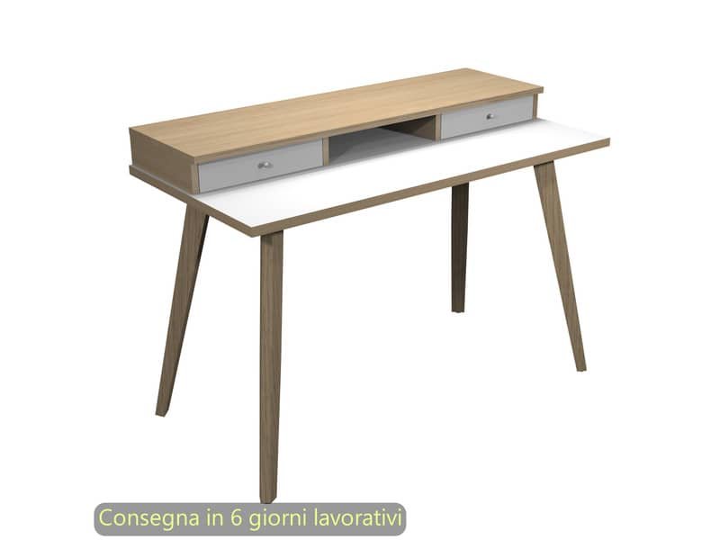 Scrivania gambe in legno 120x60xH.74,4cm bianco/rovere Artexport con sopralzo con 2 cassetti – 207-DKB-AQ