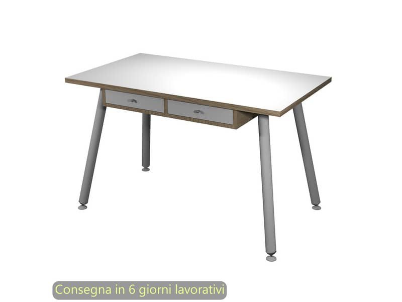 Scrivania gambe in metallo Artexport 120x60xH.74,4cm bianco/rovere con sottopiano con 2 cassetti – 206-DJB-AN