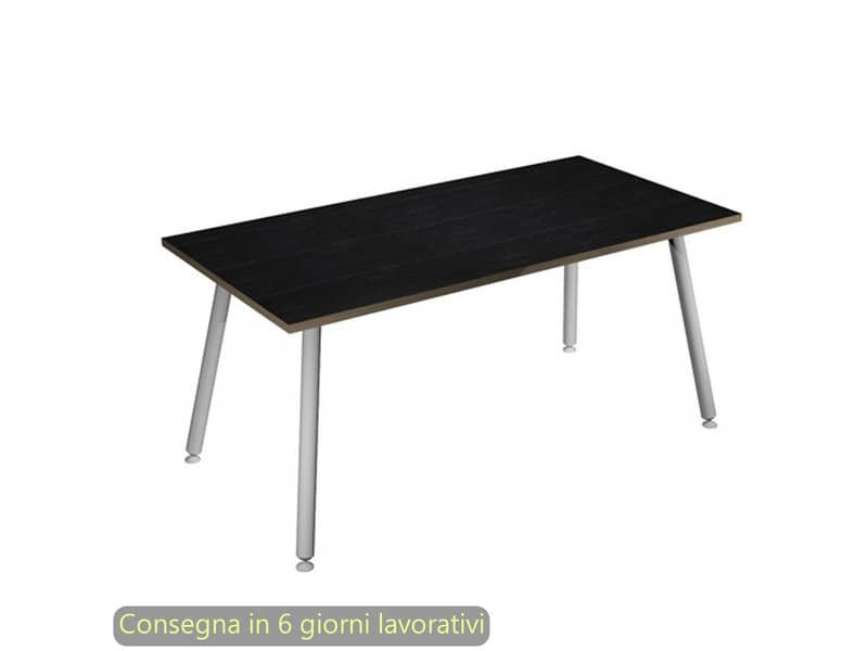 Scrivania piano nero venato frassino 140x80xH.74,4 cm gamba metallo tubolare bianca Skinny Metal – 6402-DJA-8C-AN