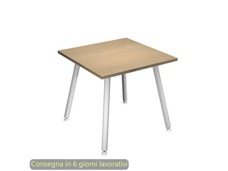 Scrivania piano rovere 80x80xH.74,4 cm gamba metallo tubolare bianca linea Skinny Metal Artexport – 6401-DJA-C-AN