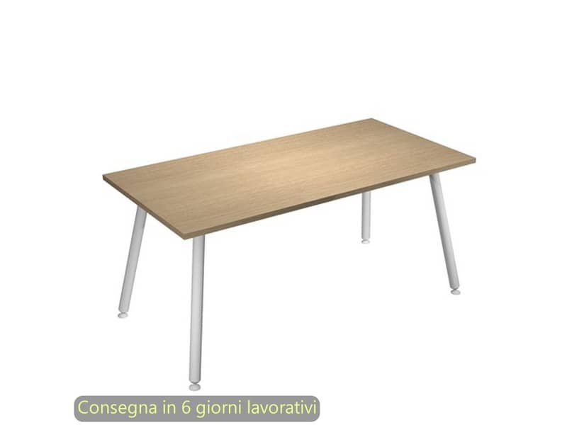 Scrivania piano rovere 160x80xH.74,4 cm gamba metallo tubolare bianca linea Skinny Metal Artexport – 6403-DJA-C-AN