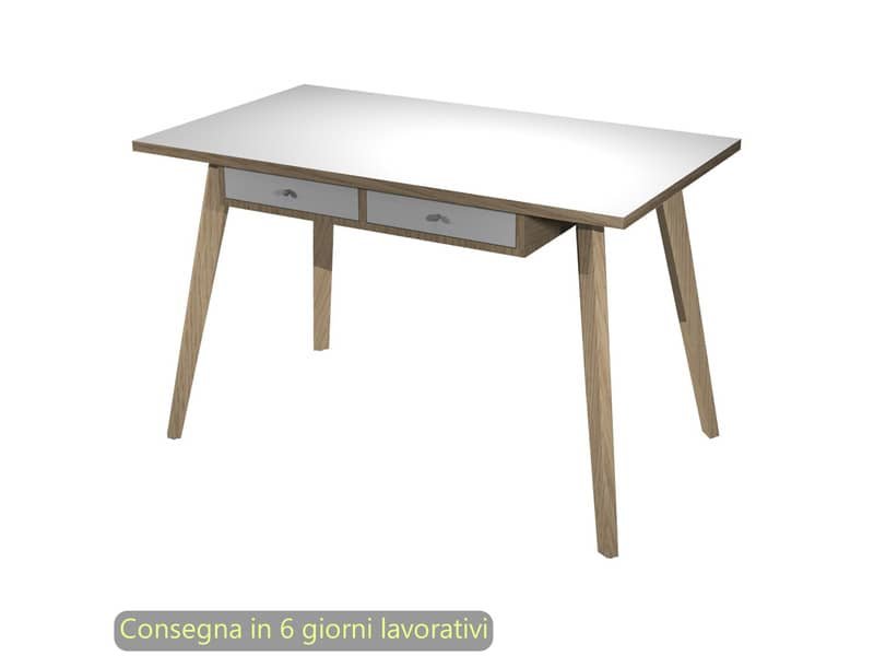 Scrivania gambe in legno 120x60xH.74,4cm bianco/rovere Artexport con sottopiano con 2 cassetti – 206-DKB-AQ