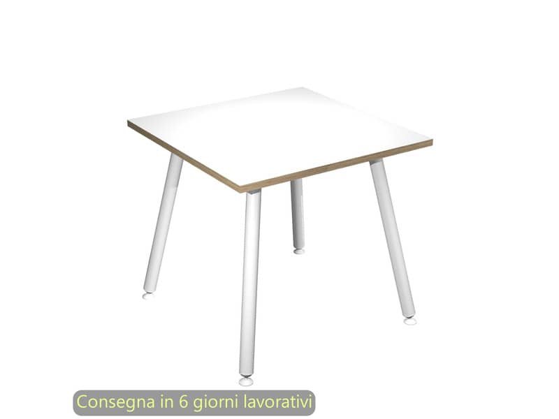 Scrivania piano bianco 80x80xH.74,4 cm gamba metallo tubolare bianca linea Skinny Metal Artexport – 6401-DJA-3C-AN